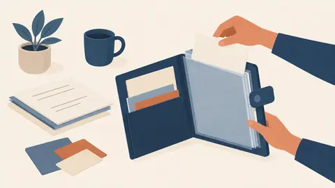 Illustration of a document wallet with fresh pages being added