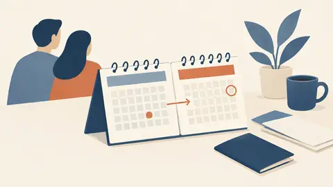 Illustration of a two-year calendar with the far month marked