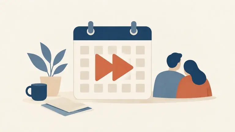 Illustration of a fast-forward arrow drawn over a calendar