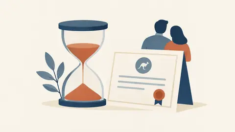 Illustration of an hourglass beside a permanent-looking certificate