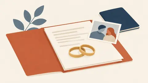 Illustration of two overlapping rings resting on an open folder