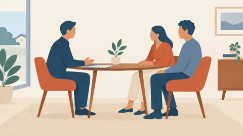 Illustration of two chairs facing each other across a small table