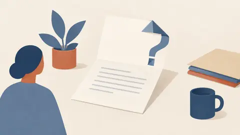 Illustration of an open letter with a question mark shape formed by a folded corner