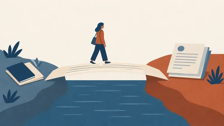 Illustration of a slim paper bridge spanning water