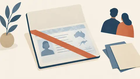 Illustration of a visa page with a diagonal band across it