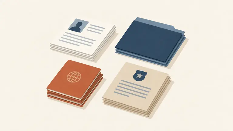 Illustration of four small stacks of paper arranged in a square, each stack different