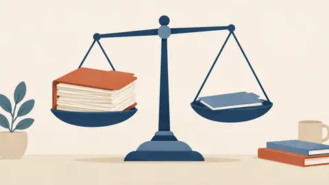 Illustration of a set of scales weighing a thick file against a thin one