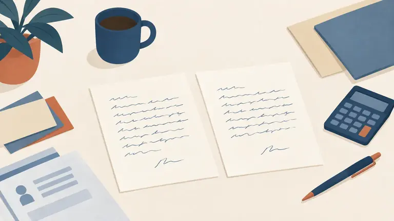 Illustration of two handwritten letters side by side on a desk