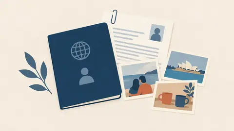 Illustration of an identity document with a translated page paper-clipped behind it