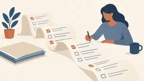 Illustration of a document checklist rolled out like a long ribbon
