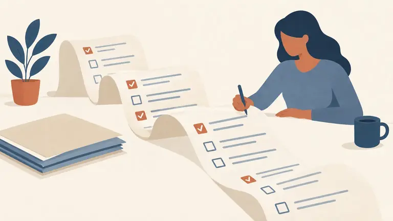 Illustration of a document checklist rolled out like a long ribbon