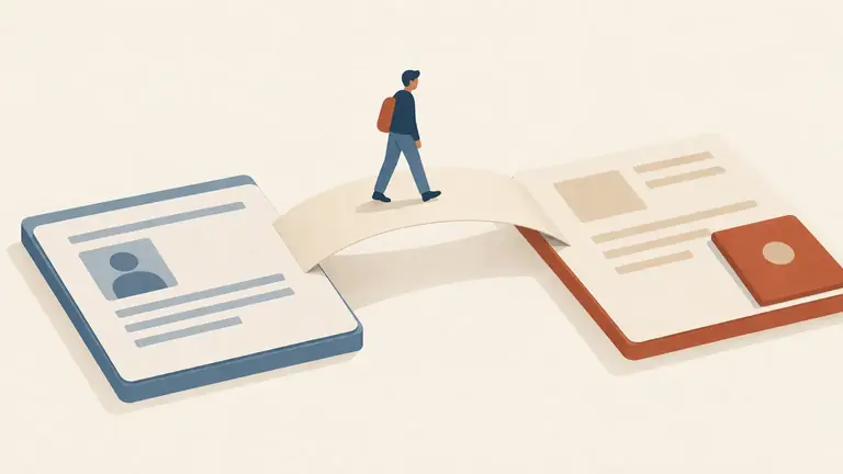 Illustration of a temporary paper bridge over a gap between two documents