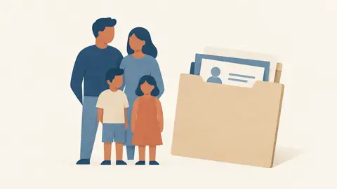 Illustration of a small paper family group beside a single application folder