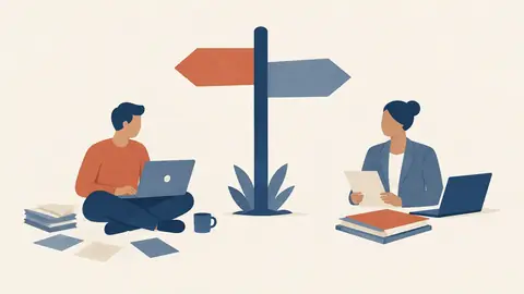 Illustration of a signpost with two arrows pointing opposite ways