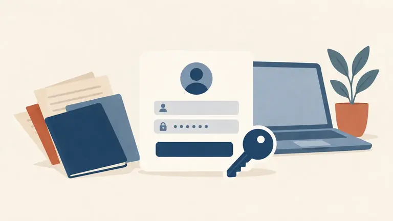 Illustration of a login screen abstracted into a rounded card with a key