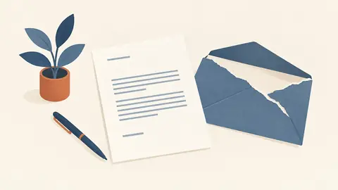 Illustration of a formal letter with a torn envelope beside it