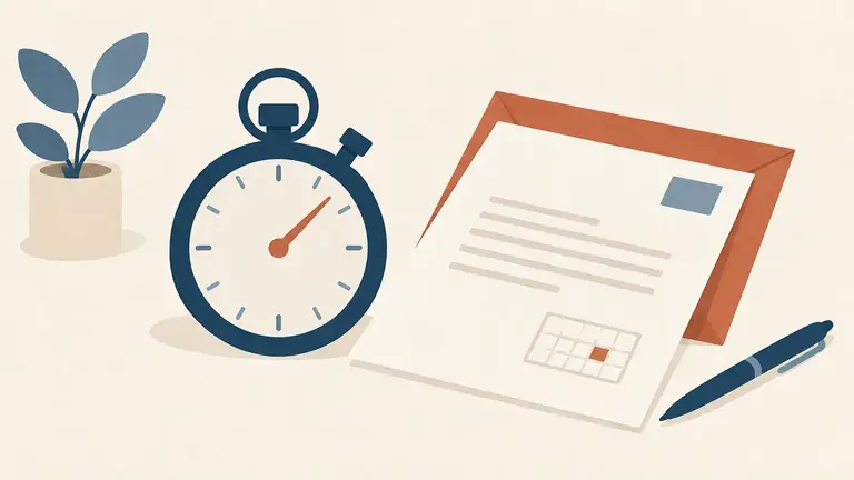 Illustration of a stopwatch beside a dated letter