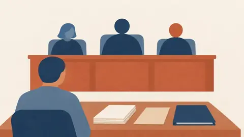 Illustration of a tribunal bench abstracted into three simple rounded shapes