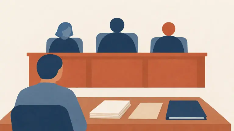 Illustration of a tribunal bench abstracted into three simple rounded shapes