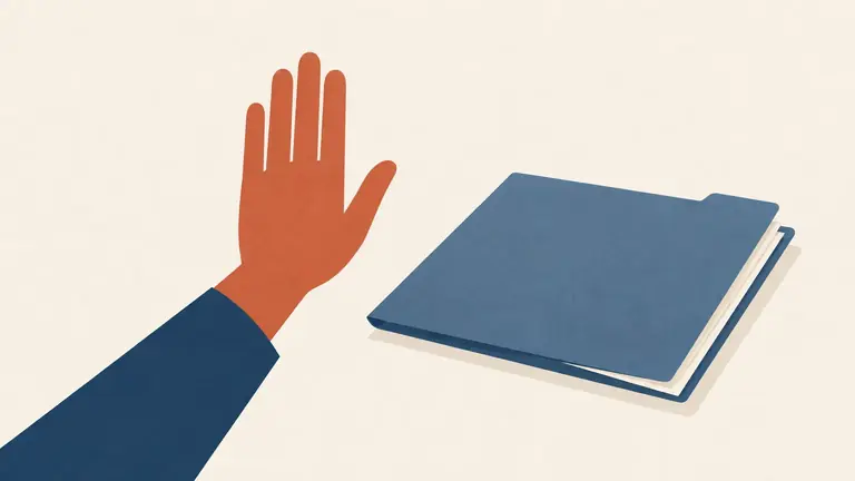 Illustration of a single raised hand shape beside a closed folder