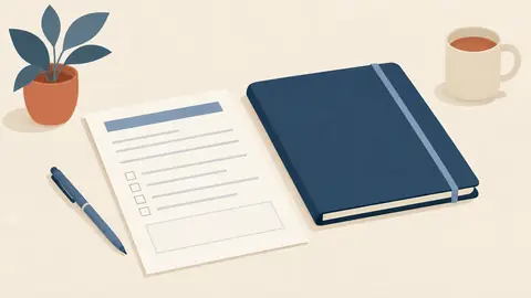 Illustration of a fresh blank form beside a closed file