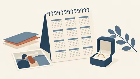 Illustration of a calendar with twelve months marked and a small ring box