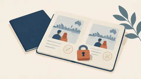 Illustration of a visa page with a small padlock resting on it