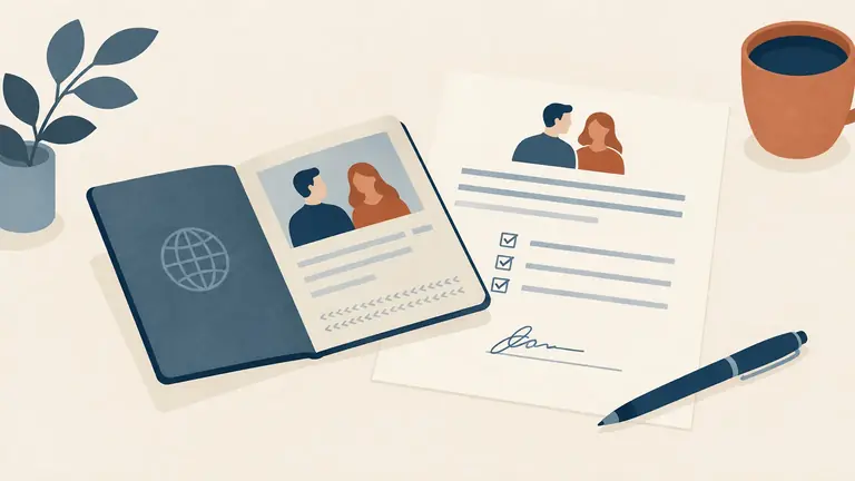 Illustration of a single passport open on a signed form