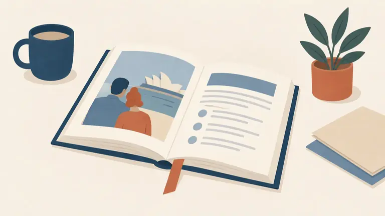 Illustration of an open book with a ribbon marker