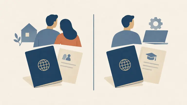 Illustration of two passports on either side of a dividing line