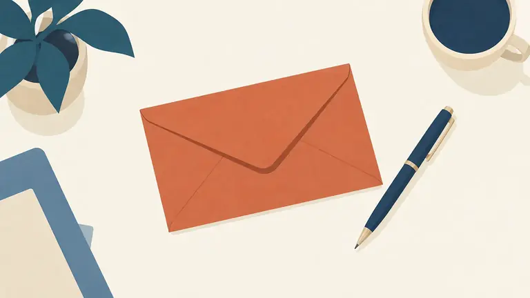 Illustration of an envelope and a pen on a clean desk