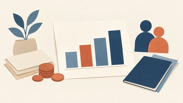 Illustration of a simple bar chart drawn as blocks of paper