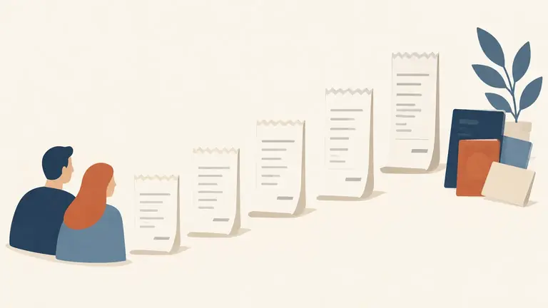 Illustration of a line of receipts showing a rising step pattern