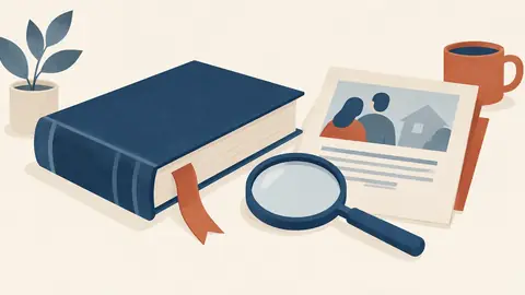 Illustration of a regulation volume with a ribbon and a magnifier