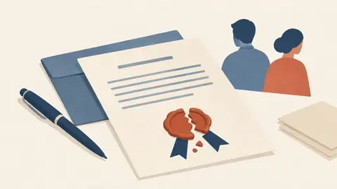 Illustration of a decree document with a broken seal