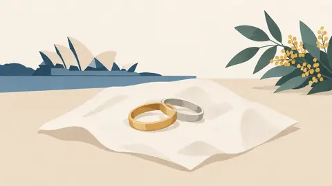 Illustration of two rings resting on a plain cloth