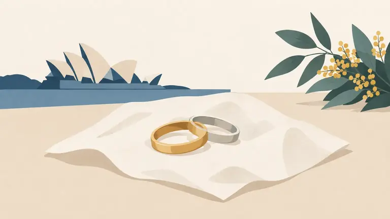 Illustration of two rings resting on a plain cloth