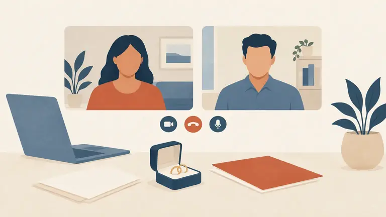 Illustration of a video call window shown as two rounded panels